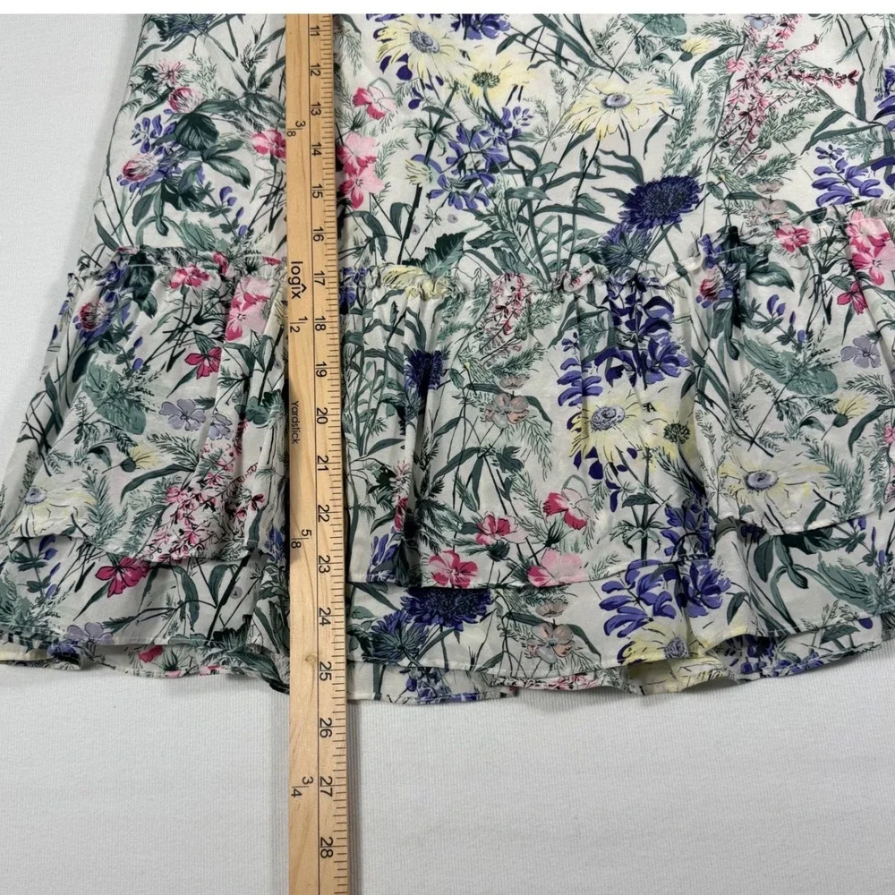 Ann‎ Taylor Loft Skirt 6 White Floral 100% Silk Tiered Ruffle Botanical